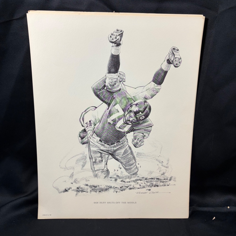 10 Robert Riger NY Giants Shell Oil Football Prints 1959 1960 Gifford Huff Set